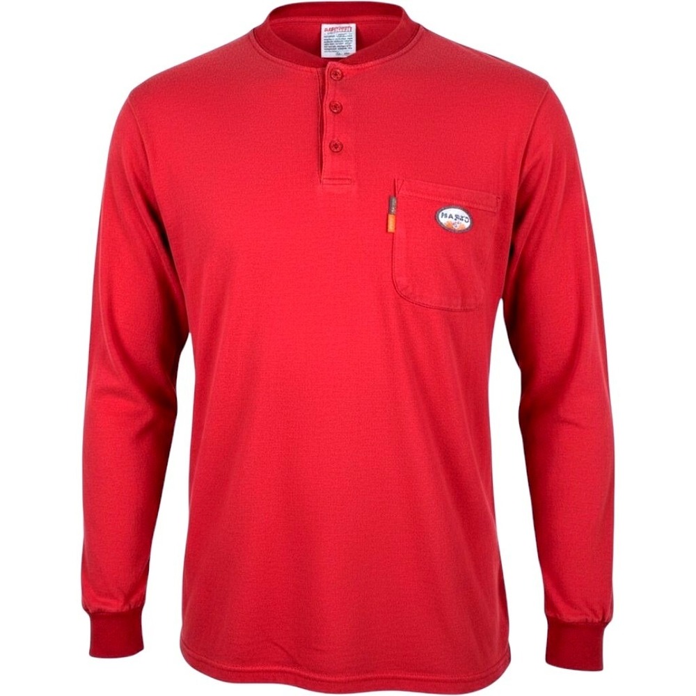 Rasco FR Henley Shirt Mens XL Red Flame Resistant Long Sleeve Work Pocket Tee